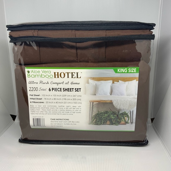 Hotel Bamboo Aloe Vera King Sheet Set. Brown 6 piece set Deep Pockets - Picture 2 of 4